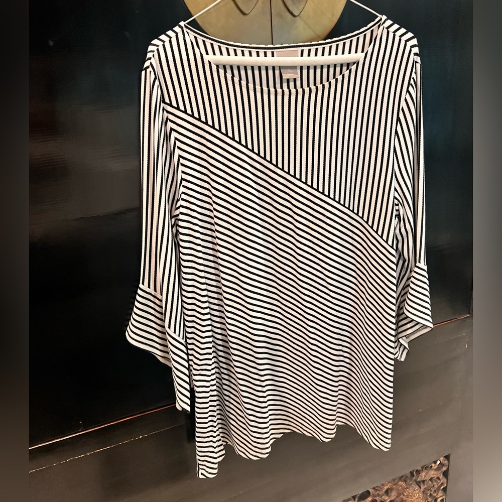 Chico's Black & White Striped Boatneck Tunic